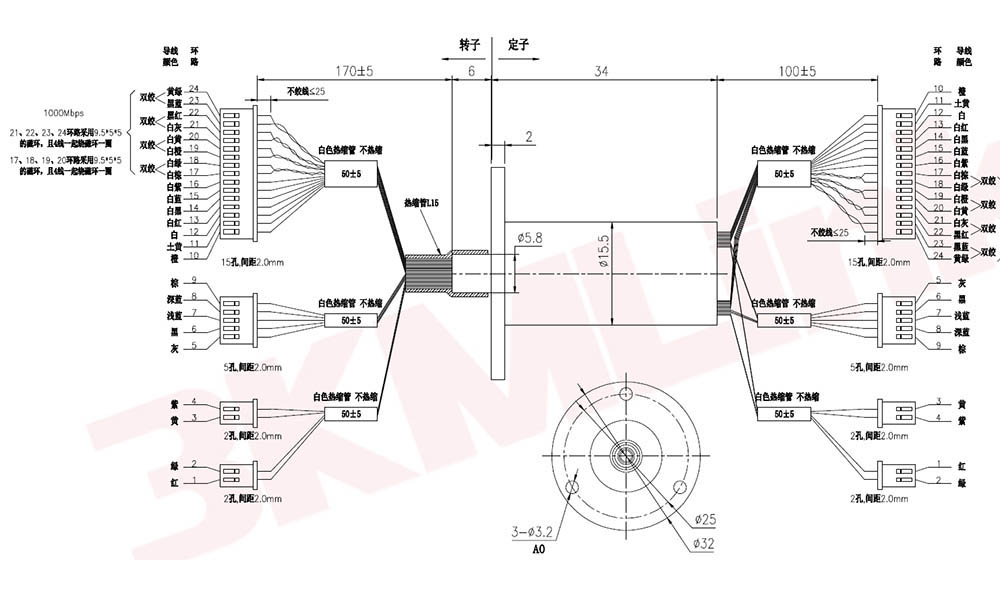 3KM-M155F1-1602-E3系列24路千兆網(wǎng)導電滑環(huán)尺寸圖