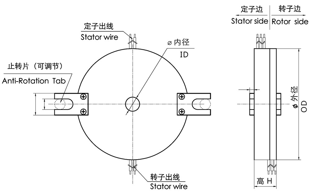 三千米連接盤式導(dǎo)電滑環(huán)系列環(huán)尺寸示意圖